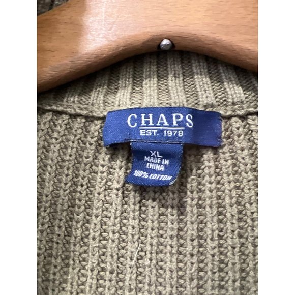 Chaps Cardigan Sweater Women XL Ribbed Knit Utility Olive Fall Loungewear Preppy - Picture 3 of 9